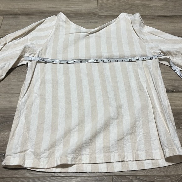 Loft Linen Puff Sleeve Striped Top Beige‎ Size Small - Picture 4 of 7